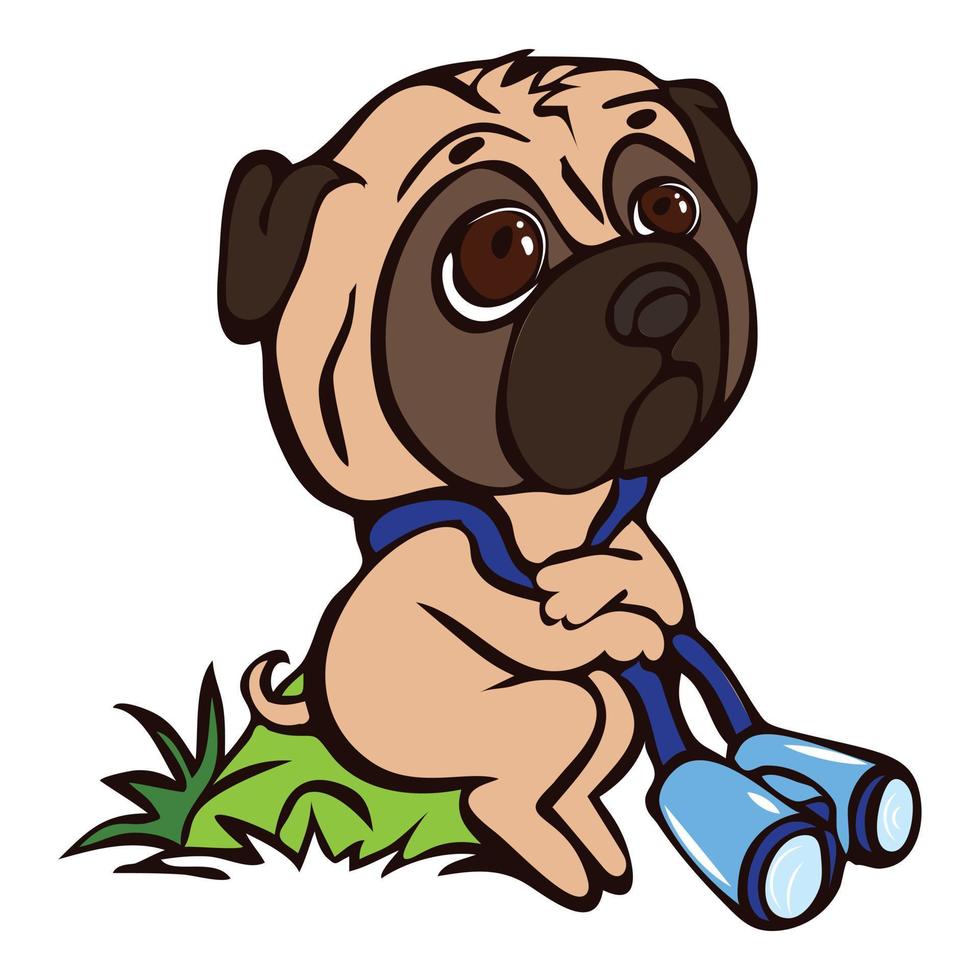 Pug icono binocular, estilo de dibujos animados vector