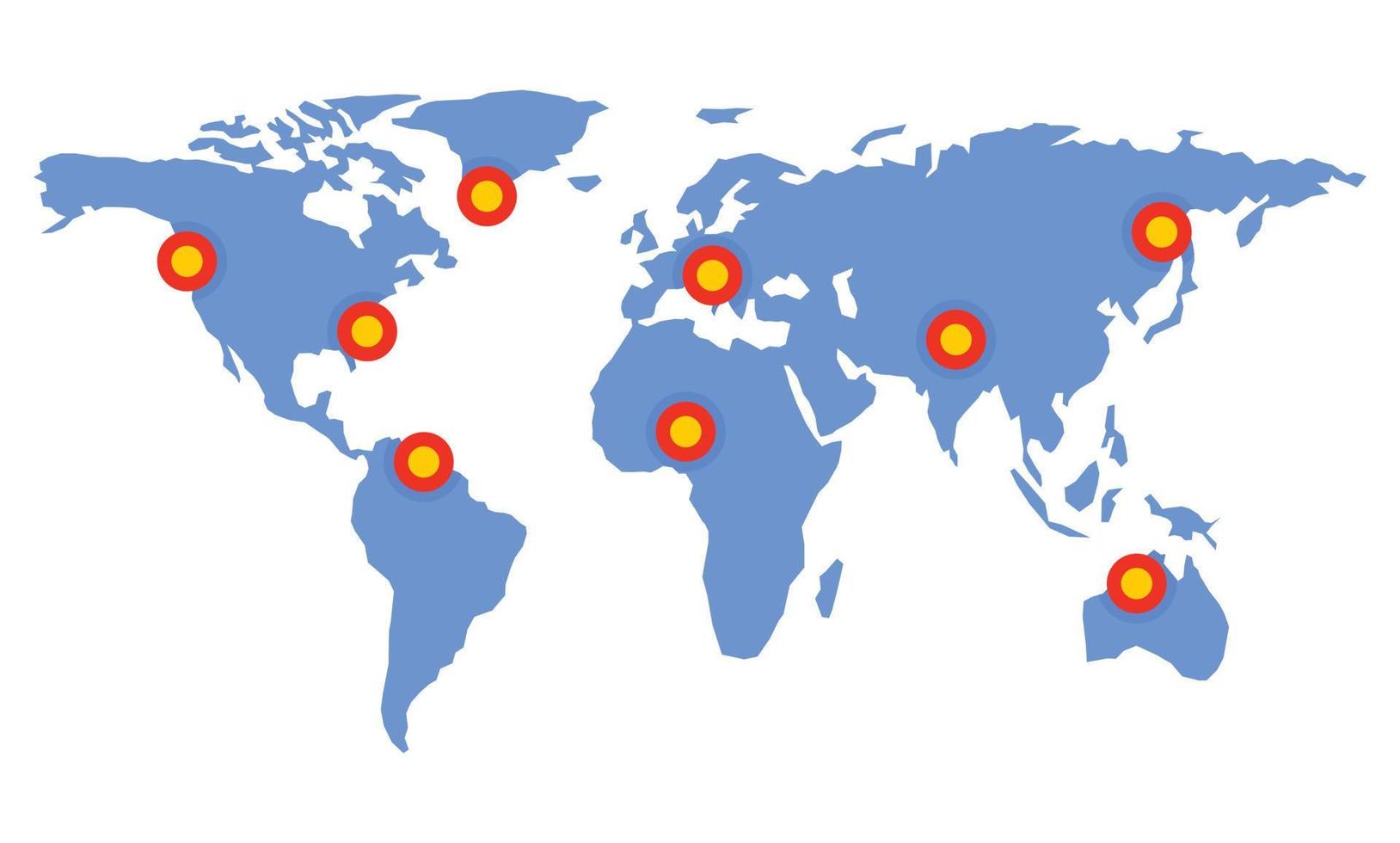 icono de pines de mapa global, estilo plano vector