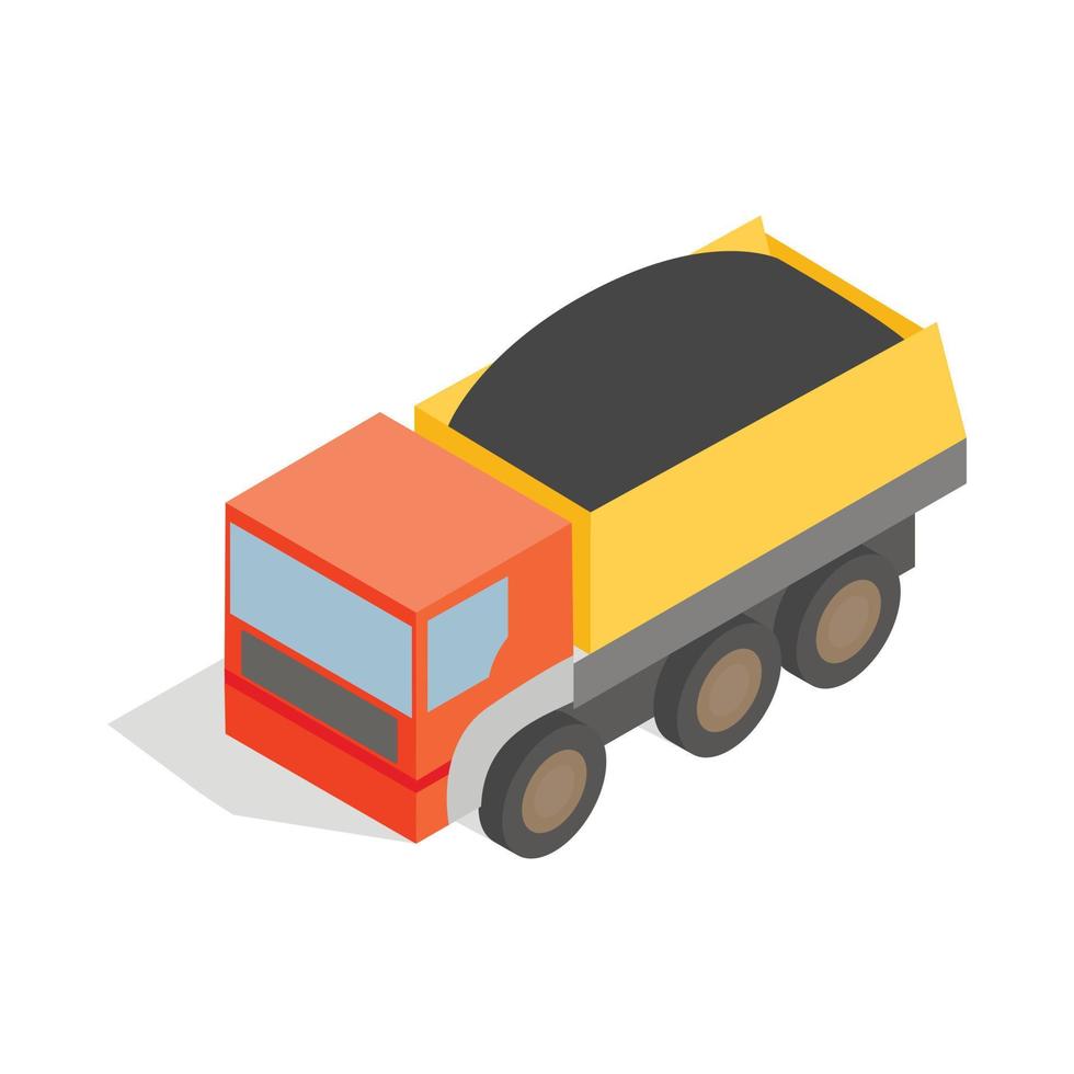 Dump truck icon, isometric 3d style vector