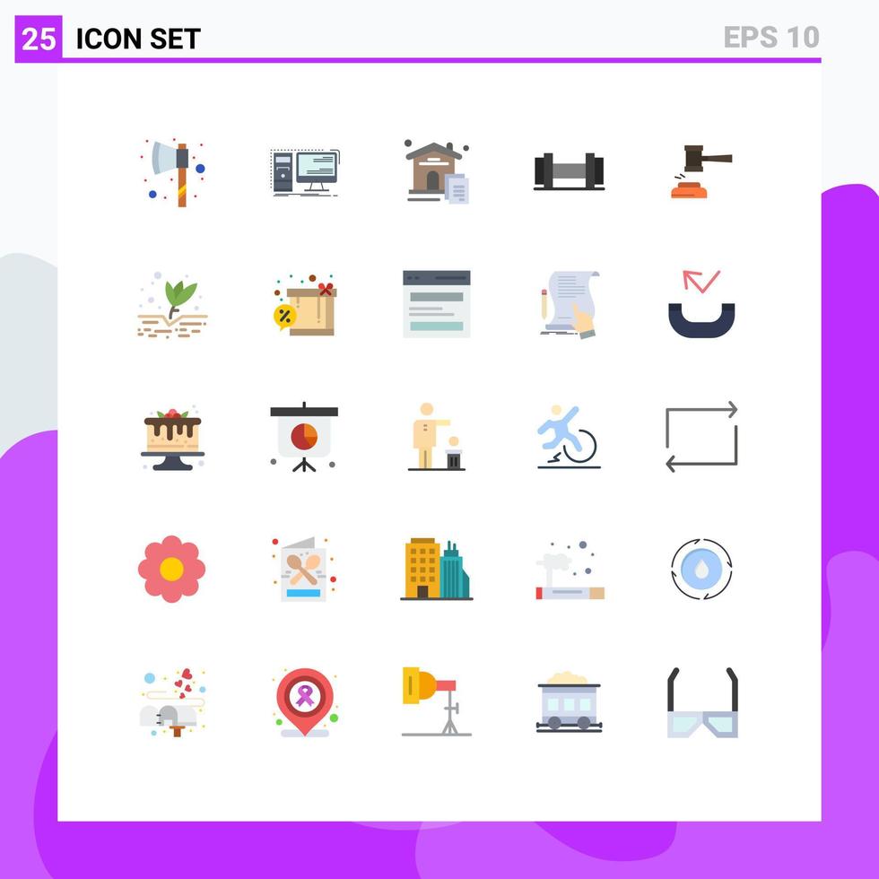 Mobile Interface Flat Color Set of 25 Pictograms of gavel auction home action dumbbells Editable Vector Design Elements