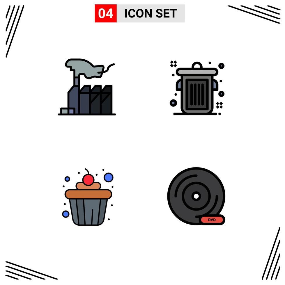 Filledline Flat Color Pack of 4 Universal Symbols of autocracy cup interest editorial cd Editable Vector Design Elements