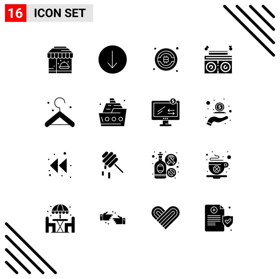 16 Universal Solid Glyph Signs Symbols of ship ocean btc cruise clothes Editable Vector Design Elements