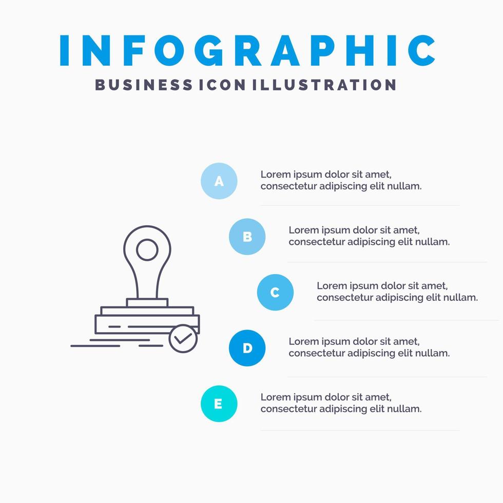 Stamp Clone Press Logo Line icon with 5 steps presentation infographics Background vector