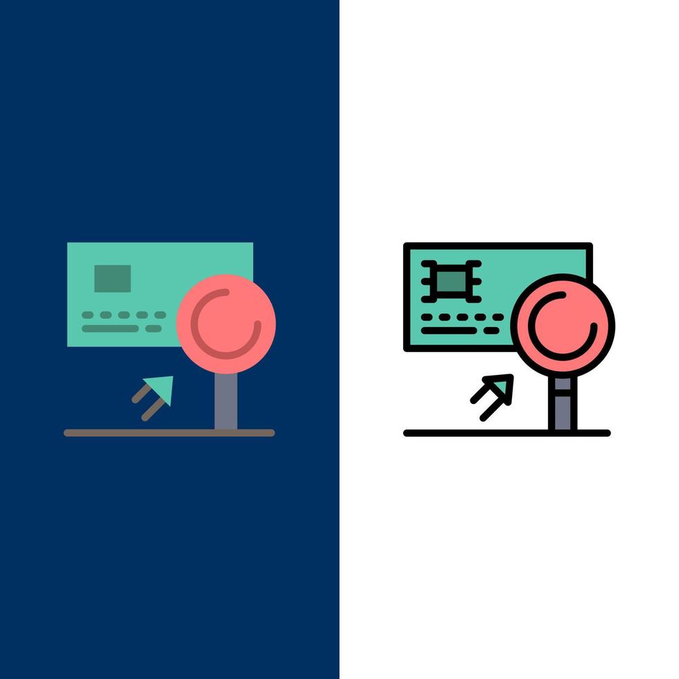 Analysis Banking Card Detection Fraud  Icons Flat and Line Filled Icon Set Vector Blue Background