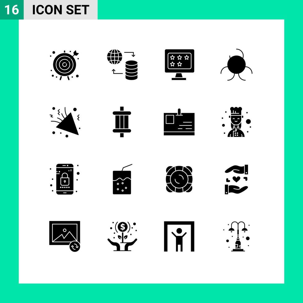 Pack of 16 Modern Solid Glyphs Signs and Symbols for Web Print Media such as decoration celebration business fireworks biology Editable Vector Design Elements