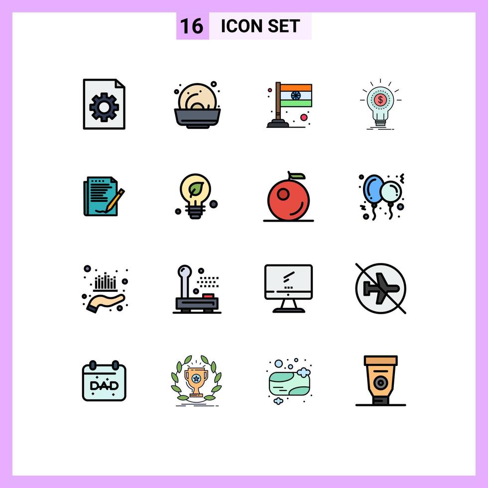 16 Flat Color Filled Line concept for Websites Mobile and Apps layout report india agreement money Editable Creative Vector Design Elements