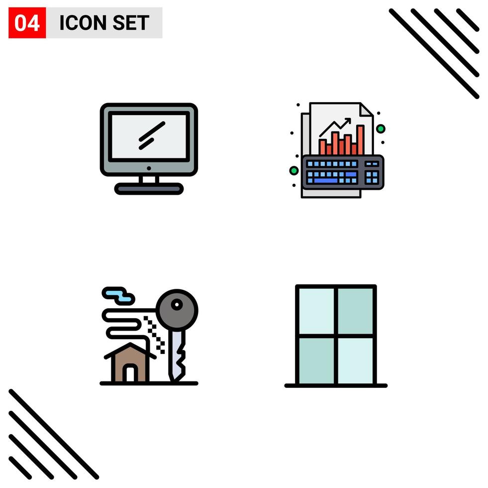Modern Set of 4 Filledline Flat Colors and symbols such as computer keyboard imac data key Editable Vector Design Elements