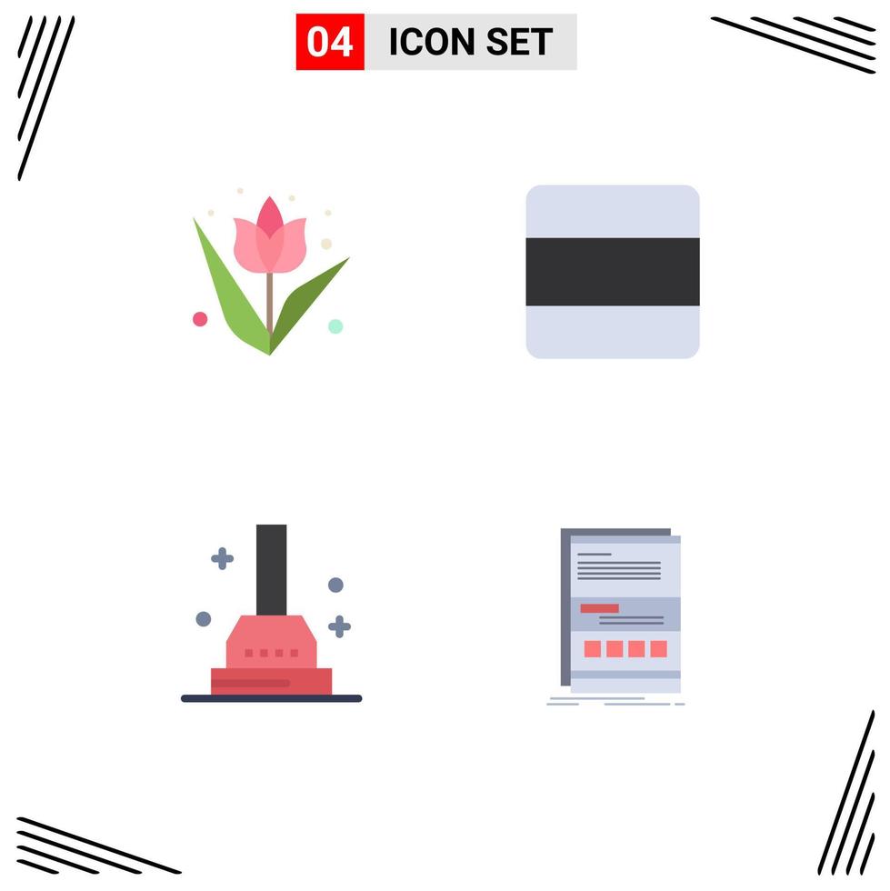 Set of 4 Modern UI Icons Symbols Signs for decoration plunger plant stack browser Editable Vector Design Elements