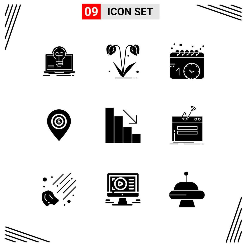 9 Icons Solid Style Grid Based Creative Glyph Symbols for Website Design Simple Solid Icon Signs Isolated on White Background 9 Icon Set vector