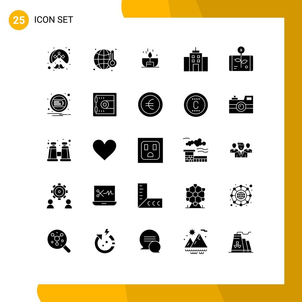 Pictogram Set of 25 Simple Solid Glyphs of interface user world building lighter Editable Vector Design Elements