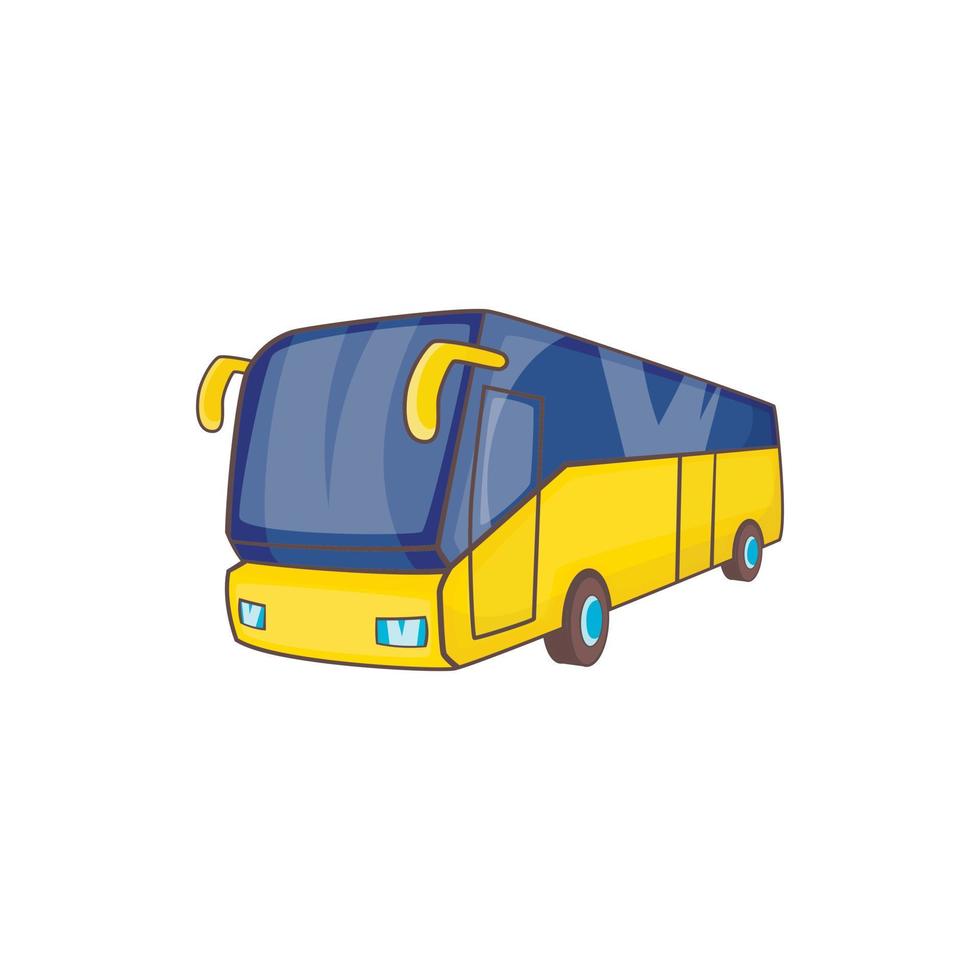 icono de autobús turístico amarillo, estilo de dibujos animados vector