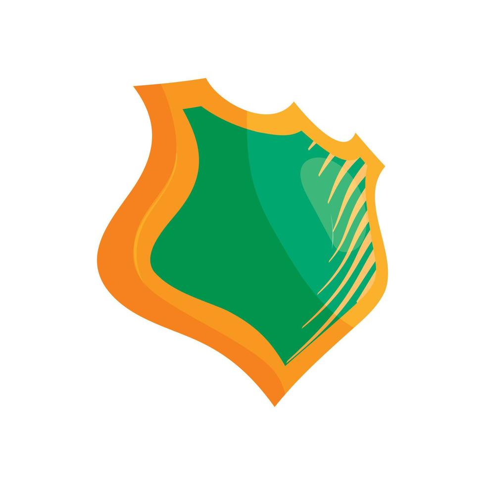 Green shield icon, cartoon style vector