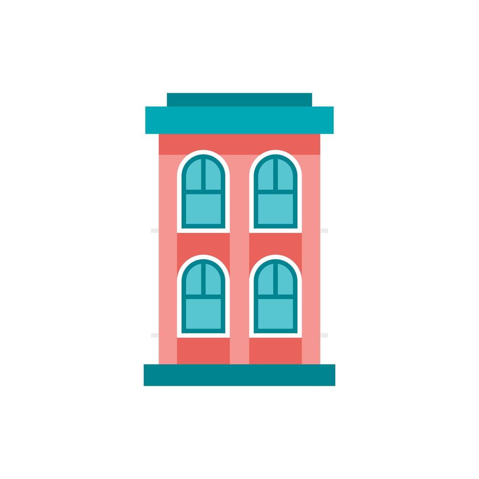 Pink two storey house icon, flat style vector