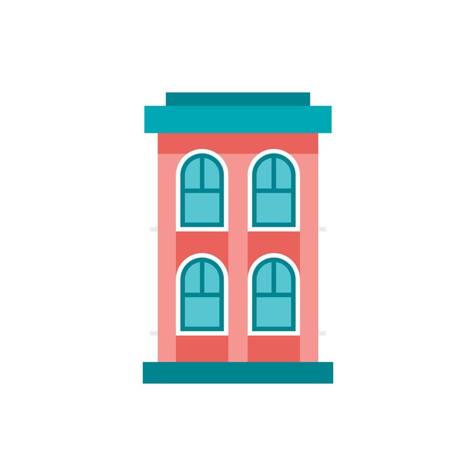 Pink two storey house icon, flat style vector