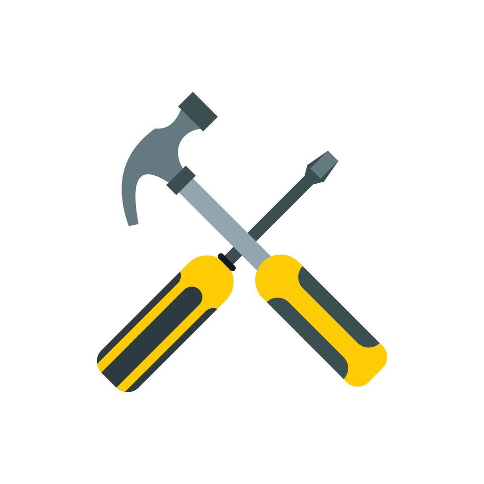 Hammer and screwdriver icon, flat style vector