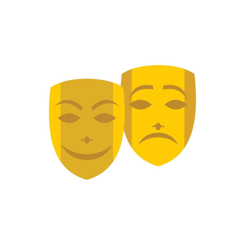 Gold comedy and tragedy theatrical masks icon vector