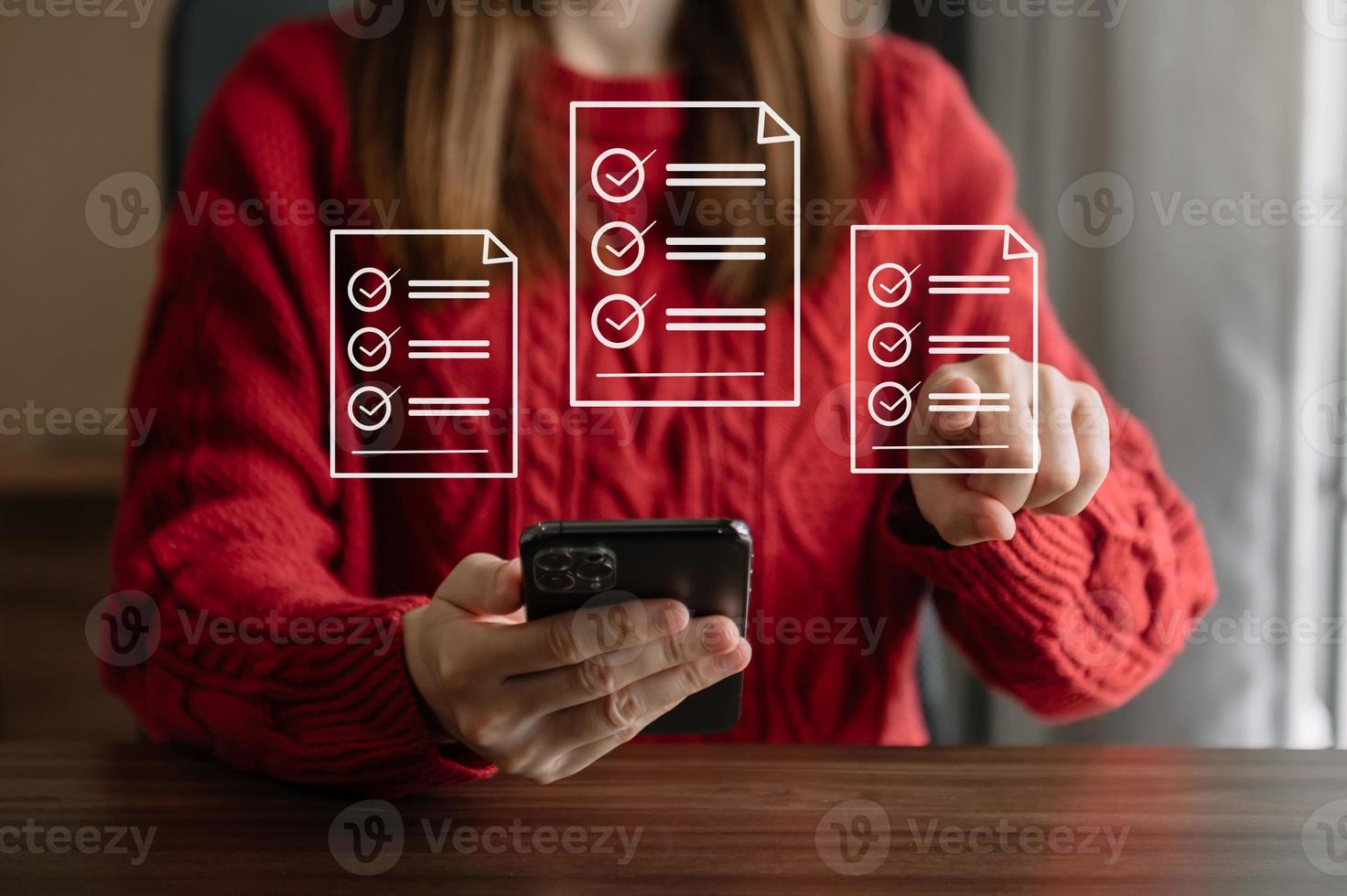 Online business contract Electronic signature, e-signing, digital document management, paperless office, business hand working at office photo