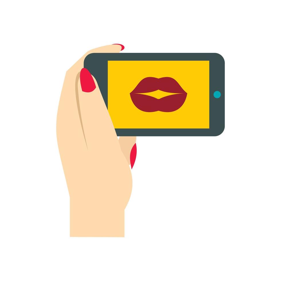 Woman taking photo of lips on smartphone icon vector