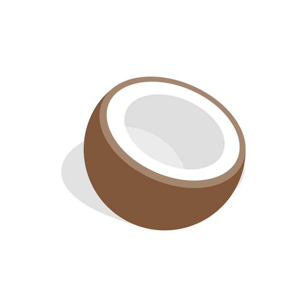 Half of coconut icon, isometric 3d style vector