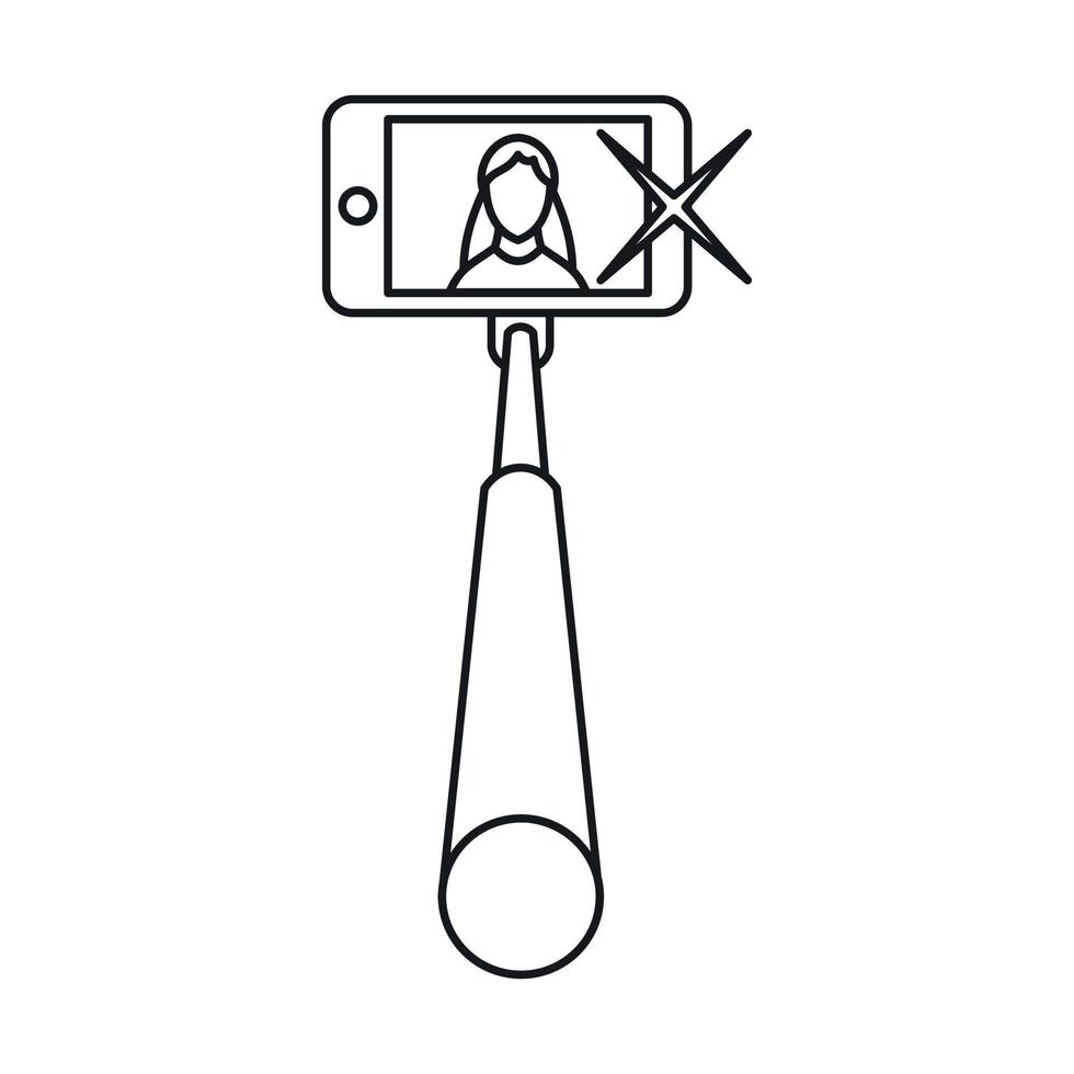 Selfie stick with mobile phone icon, outline style vector