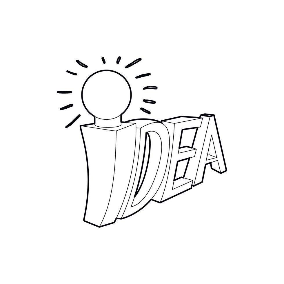 Idea word with light bulb icon, outline style vector
