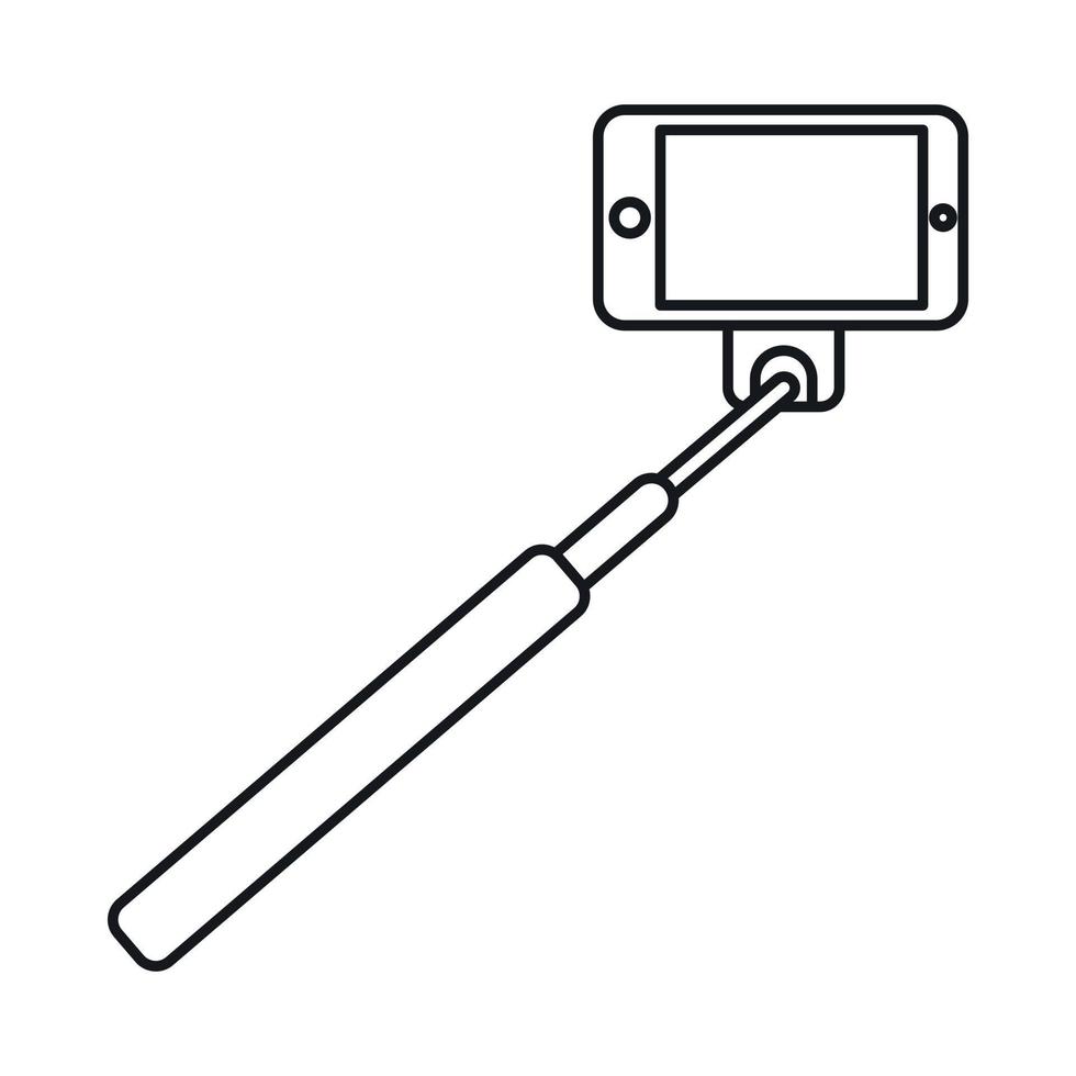 Selfie stick and smartphone icon, outline style vector