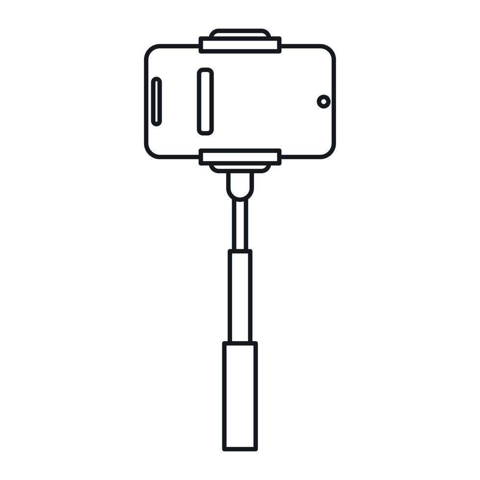 Mobile phone on a selfie stick icon, outline style vector