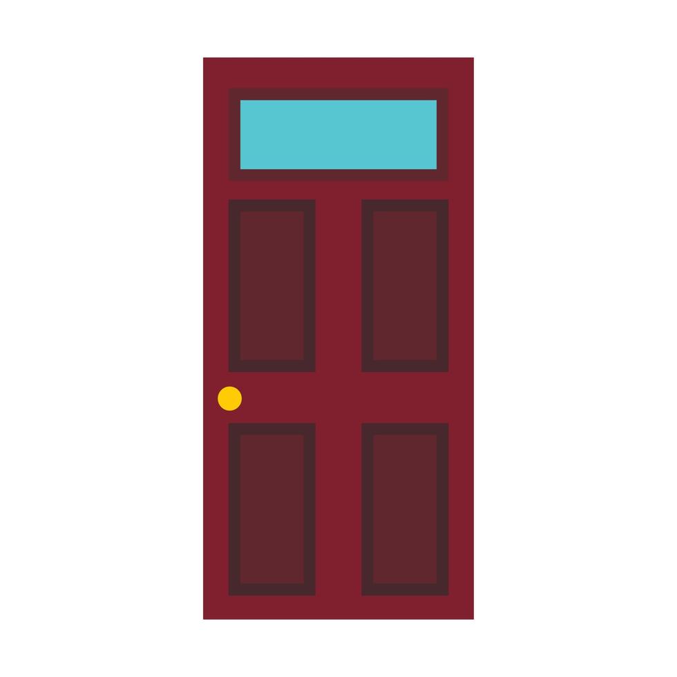 Dark brown wooden door icon, flat style vector