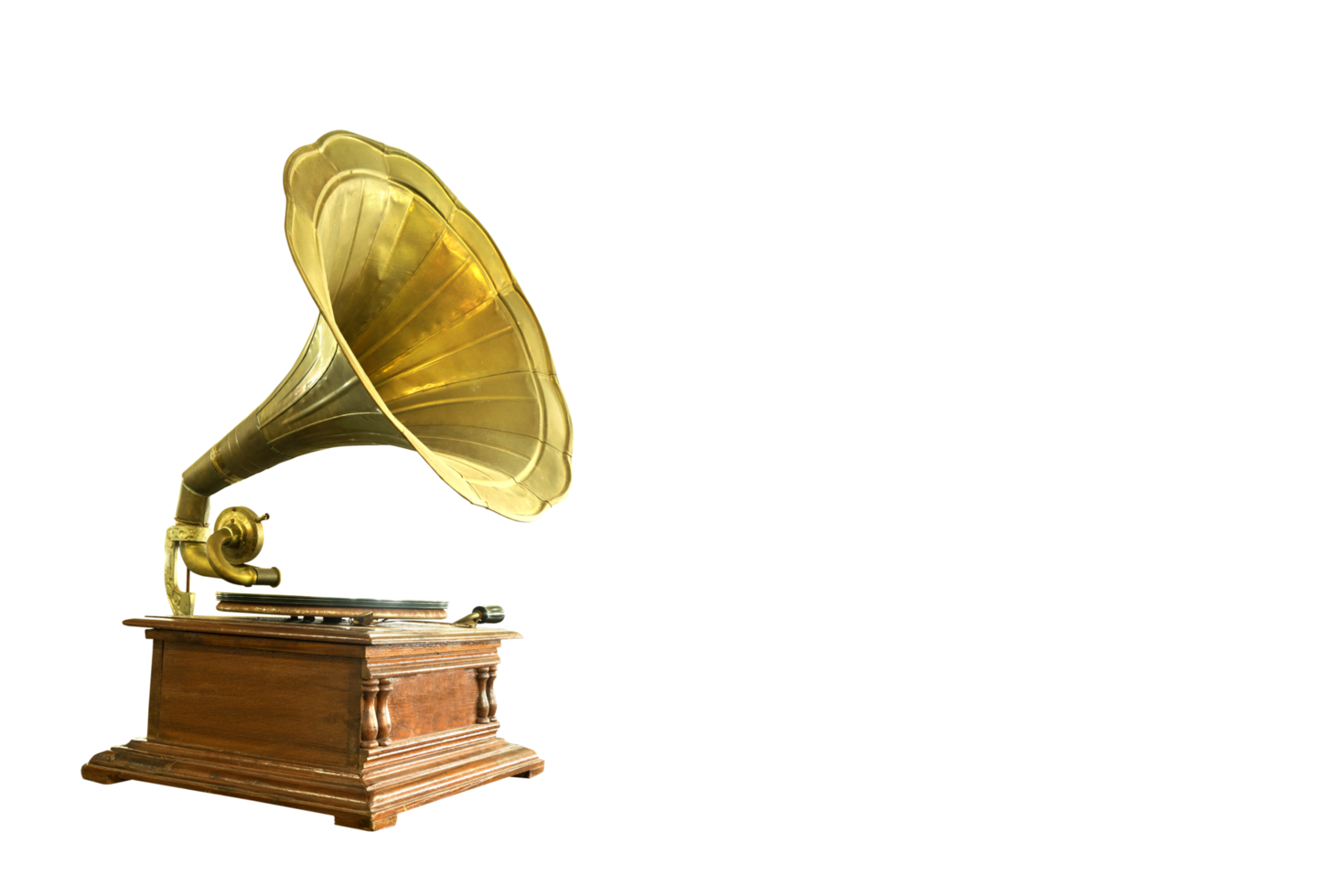 retro old gramophone with horn speaker for playing music over plates png