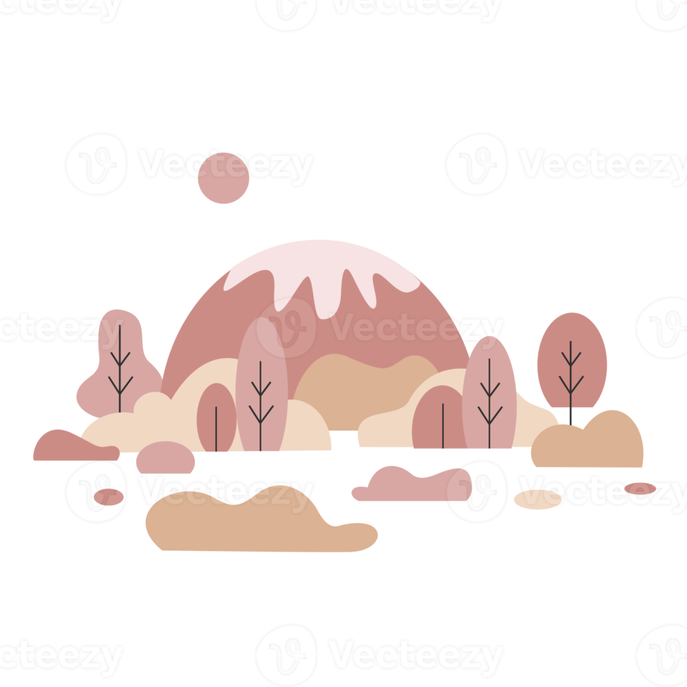 niedliche landschaftsillustration im minimalistischen stil und in pastellfarben für gestaltungselemente png