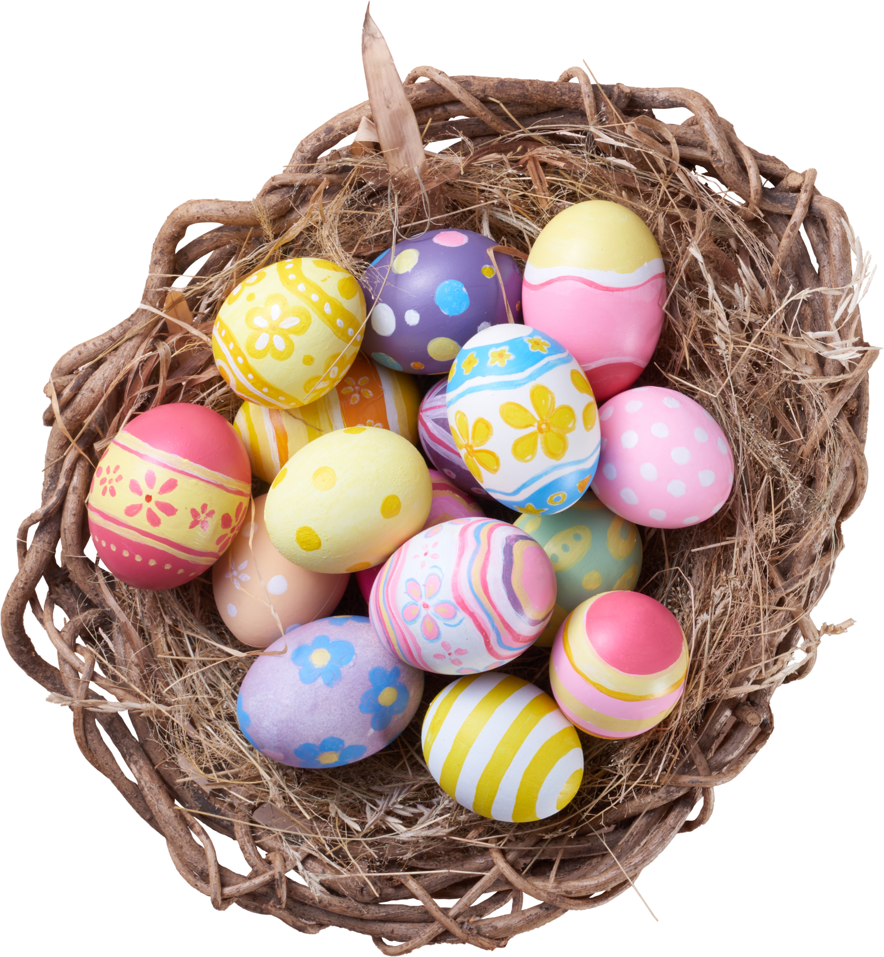 Happy Easter day colorful eggs in basket top view 14466539 PNG