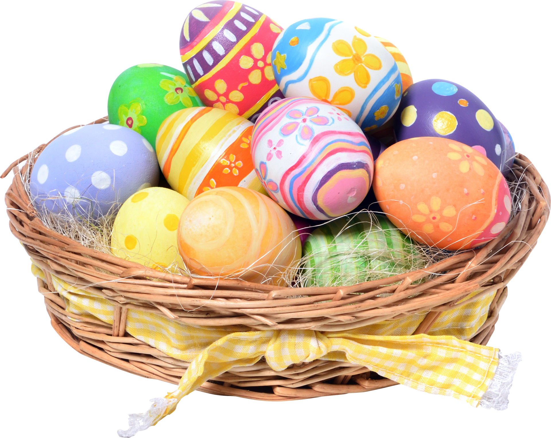 Happy Easter day colorful eggs in basket top view 14466539 PNG