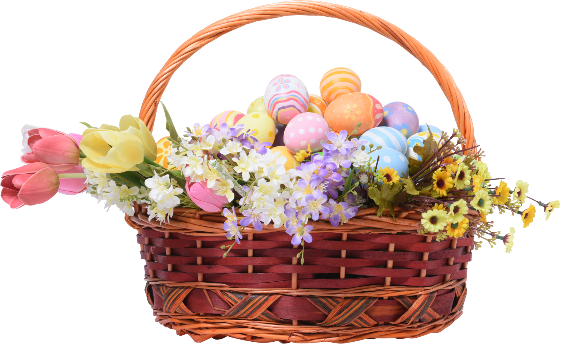 Happy Easter day colorful eggs in basket top view 14466539 PNG