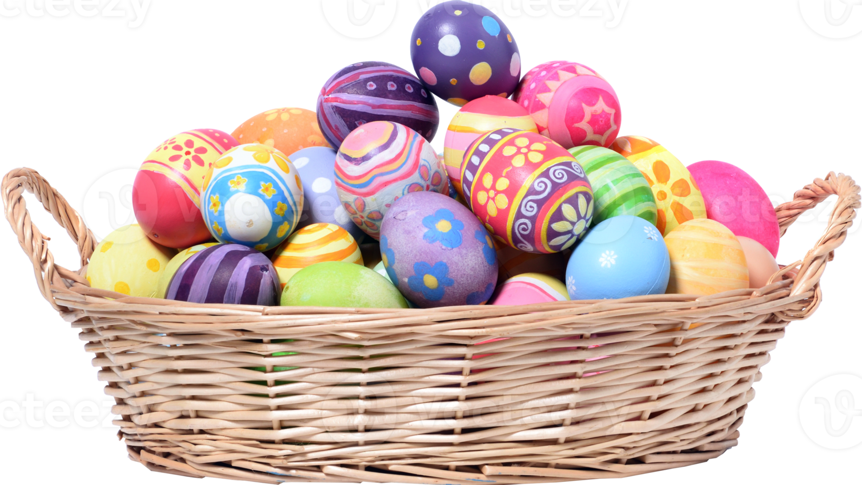 Happy Easter day colorful eggs in basket png