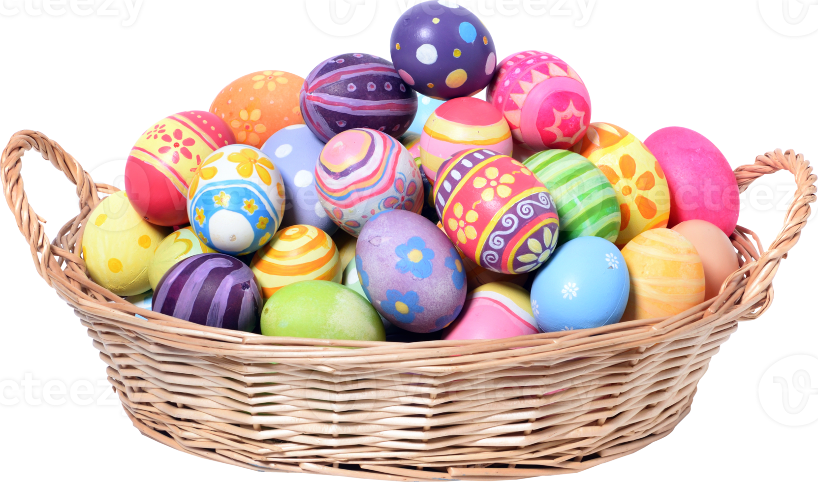 Happy Easter day colorful eggs in basket png