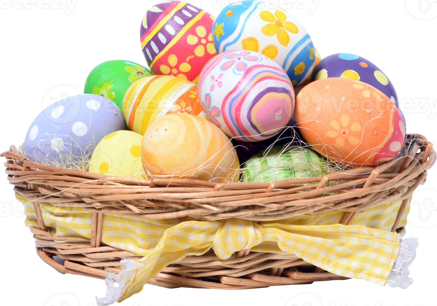 Happy Easter day colorful eggs in basket png