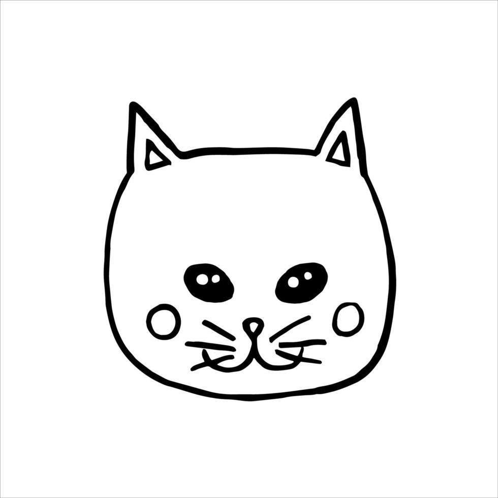 cabeza dibujada a mano de una linda caricatura de gato - ilustración vectorial en estilo garabato vector