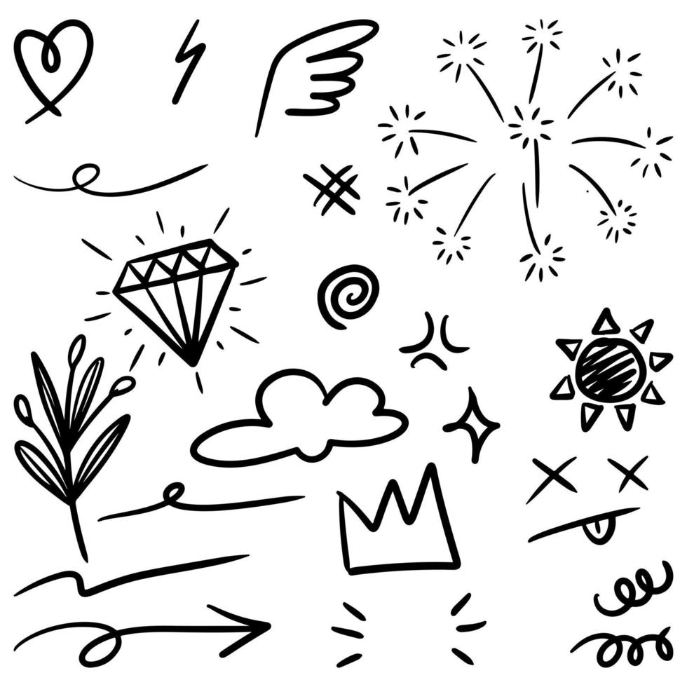 set of Hand drawn doodle elements for concept design isolated on white background. vector illustration.