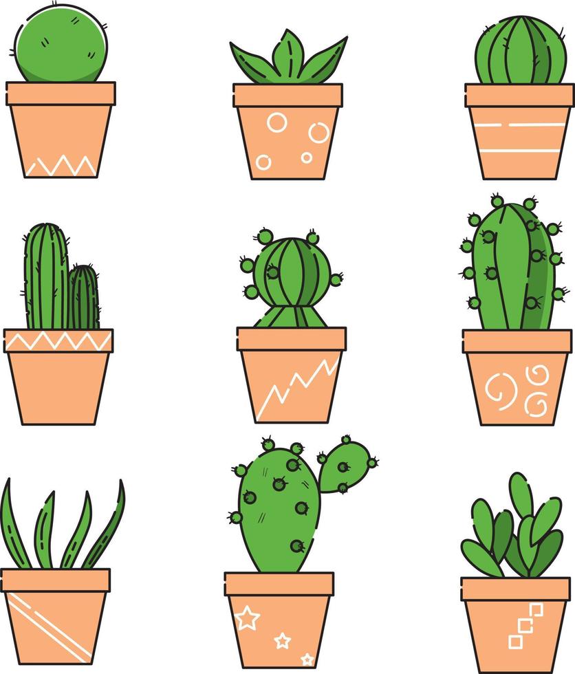 set of cactus linear icon vector