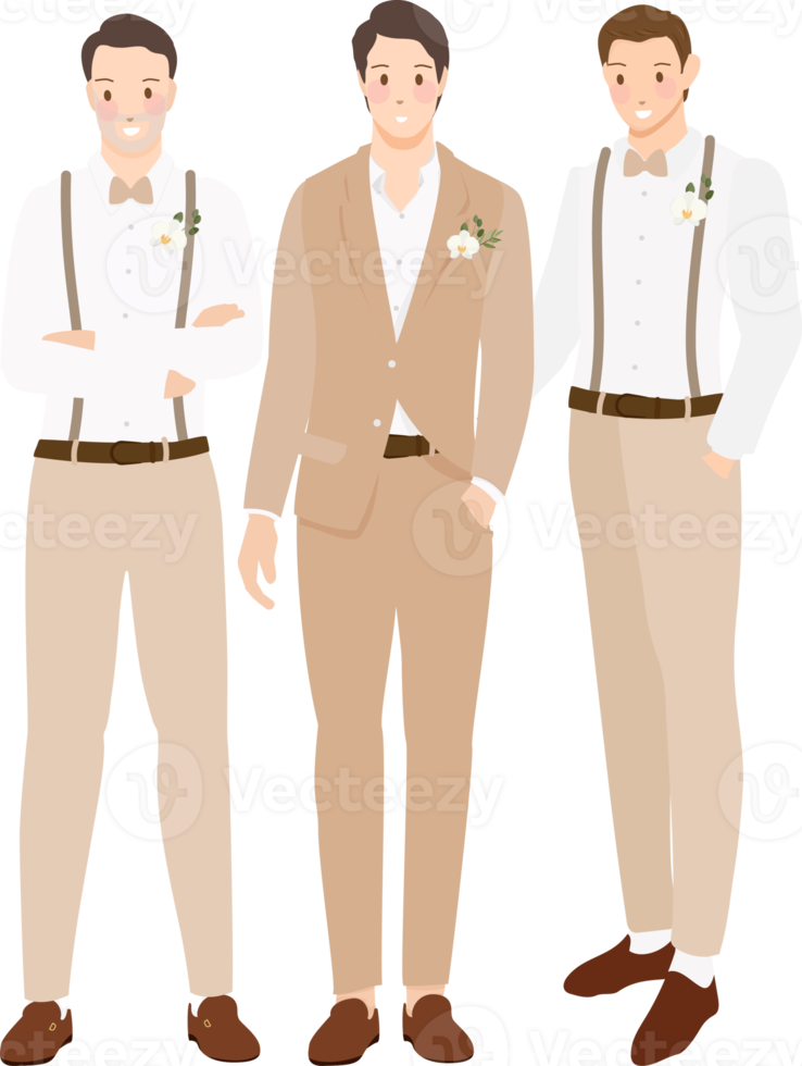 beautiful casual groom and groomsman cartoon flat sytle png