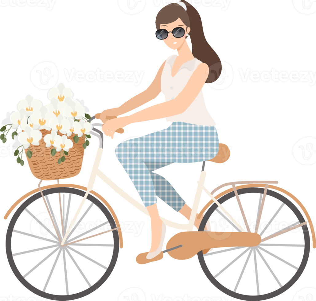 beautiful young just married wedding couple ride bicycle flat style png