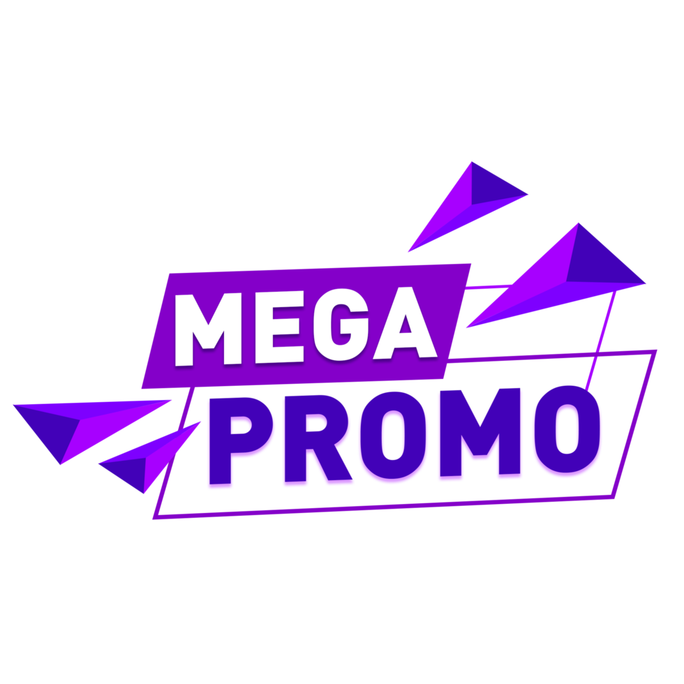 etiqueta de venda mega promocional roxa png