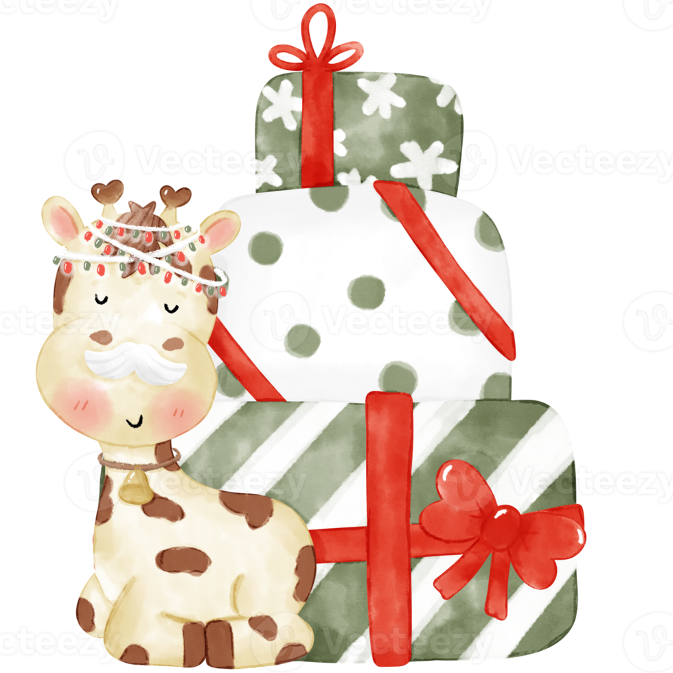 Kerstmis giraffe waterverf illustratie png