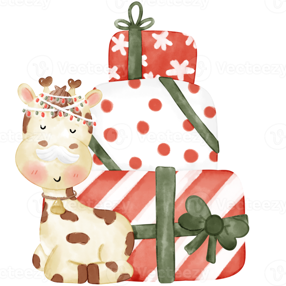 Christmas Giraffe Watercolor Illustration png