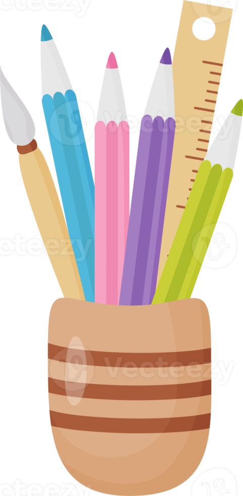 Stand with colored pencils and ruler png