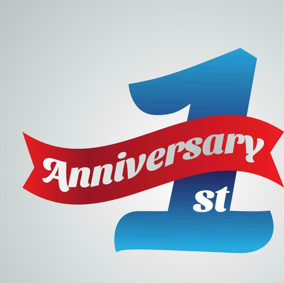 diseño de banner del 1er aniversario con azul y rojo. adecuado para tarjetas de felicitación, carteles, carteles, etc. ilustración vectorial vector