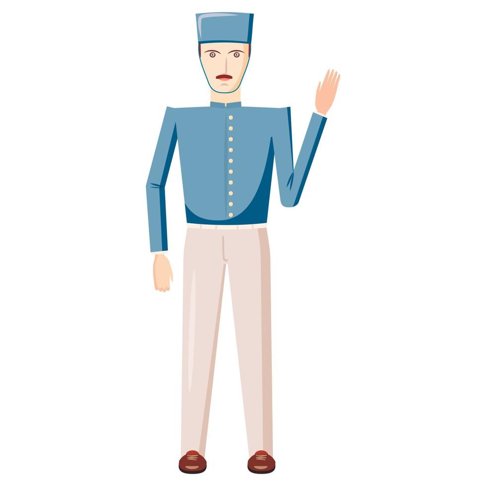 Doorman in a blue uniform icon, cartoon style vector