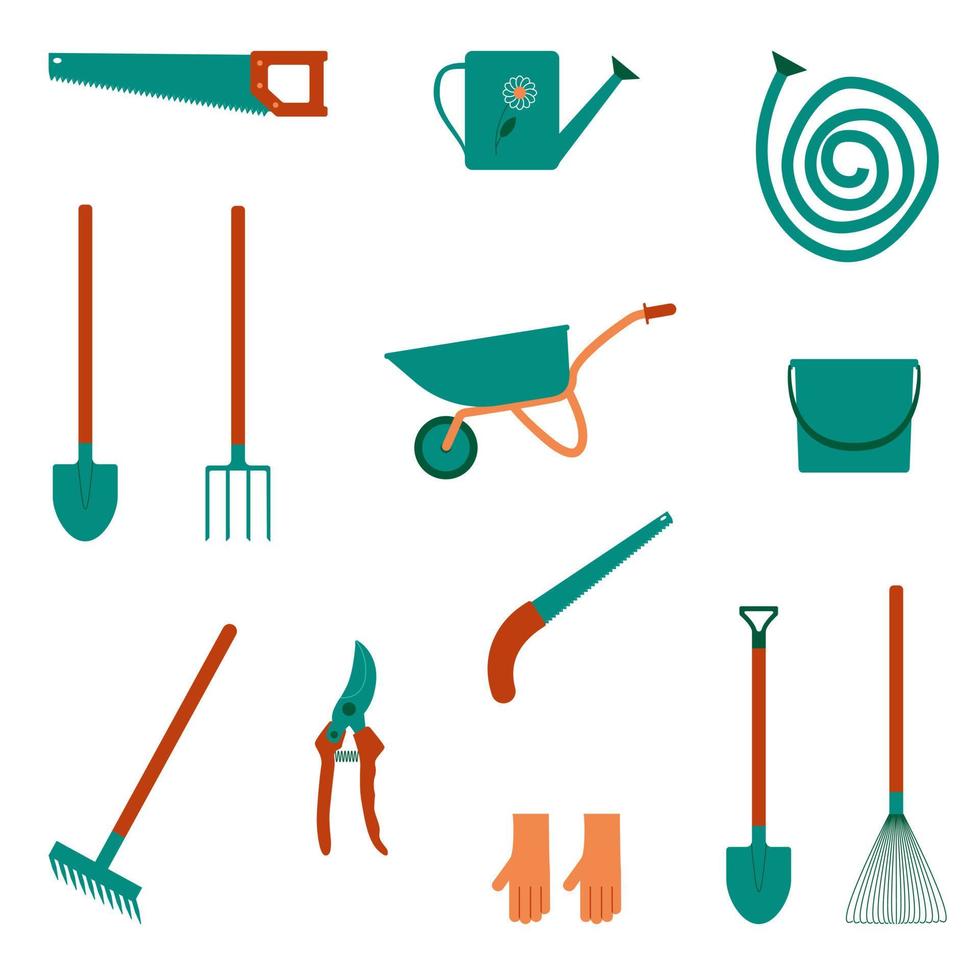 conjunto de herramientas de jardín. herramientas para el cuidado de las plantas de jardín. estilo plano ilustración vectorial vector