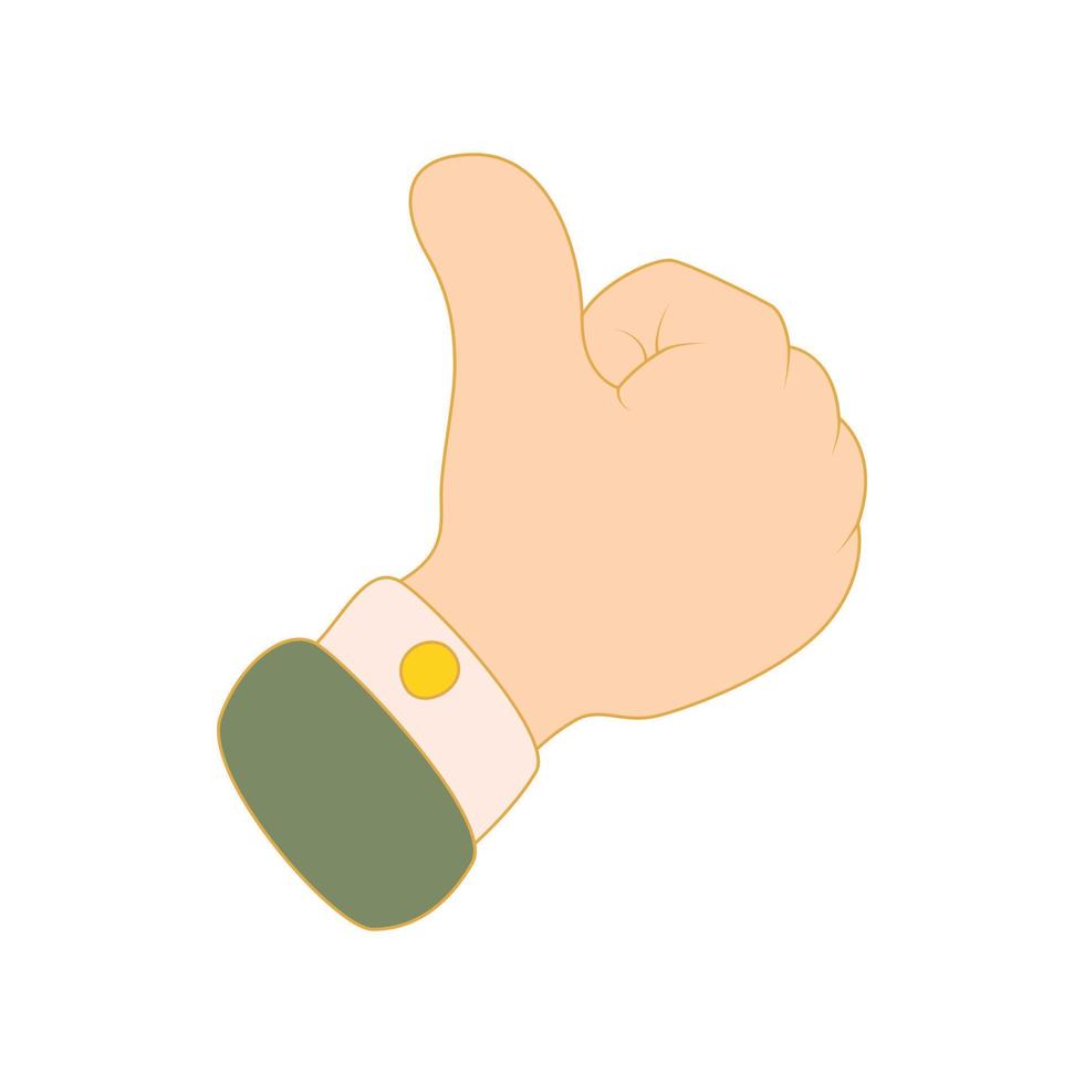 icono de pulgar hacia arriba, estilo de dibujos animados vector