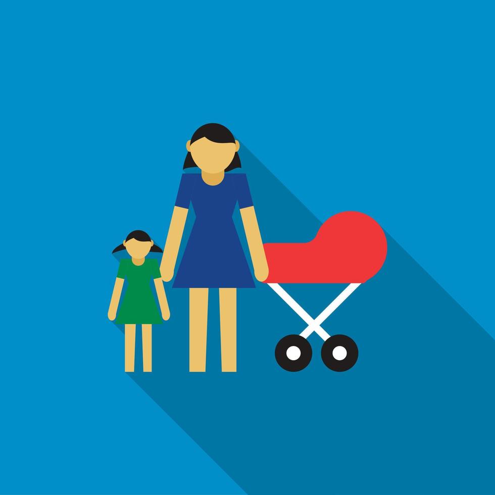 Mother with daughter and baby in red pram icon vector